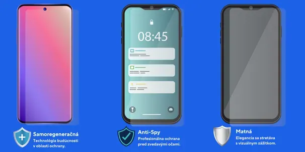 Samoregenerační, Anti-Spy a matná ochranná fólie na třech chytrých telefonech
