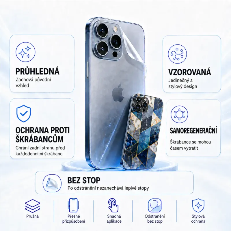 Průhledná a vzorovaná ochranná fólie na zadní stranu telefonu